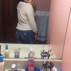 Cream sweater with lace on the back